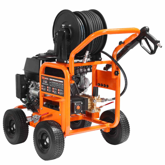 4000 PSI Gas Pressure Washer, 4 GPM, 500cc Gas Engine, Industrial Triplex Pump, 98' Hose Reel, TMG-GPW40R