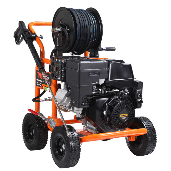 4000 PSI Gas Pressure Washer, 4 GPM, 500cc Gas Engine, Industrial Triplex Pump, 98' Hose Reel, TMG-GPW40R