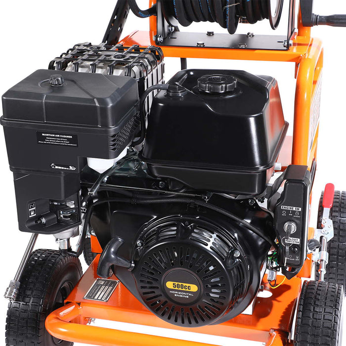 4000 PSI Gas Pressure Washer, 4 GPM, 500cc Gas Engine, Industrial Triplex Pump, 98' Hose Reel, TMG-GPW40R