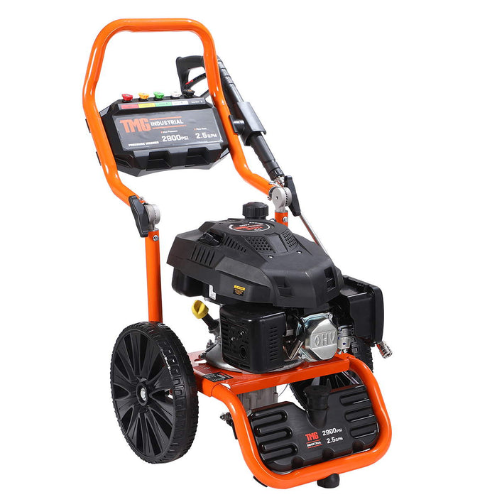 2900 PSI Gas Pressure Washer, 2.5 GPM, 200cc Gas Engine, 25' Hose, 12" Wheels, Fold-Down Handle, TMG-GPW30RV