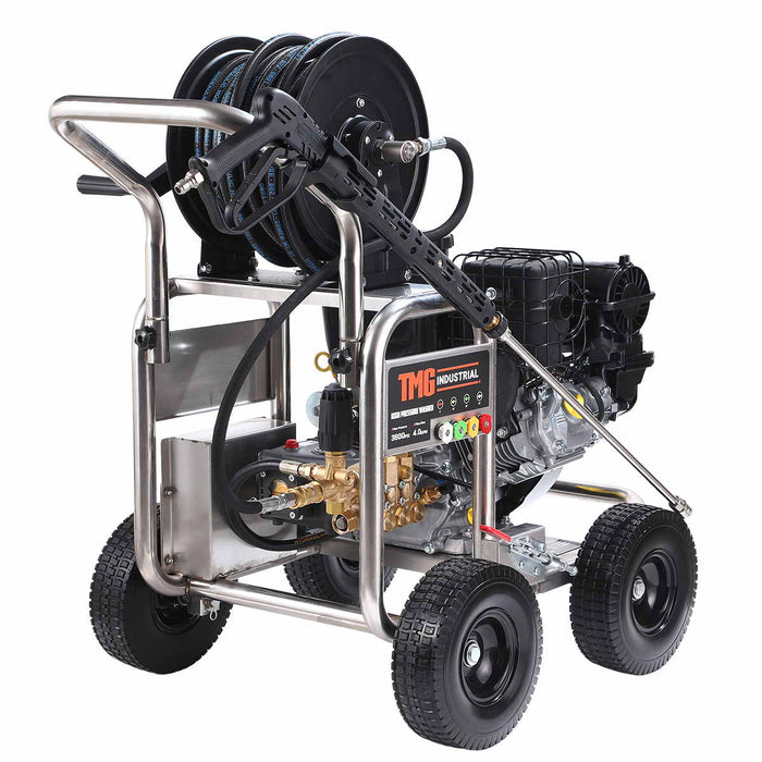 3600 PSI Gas Pressure Washer, 4 GPM, 408cc Vanguard Engine, AR Industrial Triplex Pump, 98' Hose Reel, TMG-GPW36BS