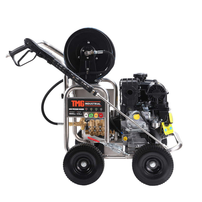 3600 PSI Gas Pressure Washer, 4 GPM, 408cc Vanguard Engine, AR Industrial Triplex Pump, 98' Hose Reel, TMG-GPW36BS