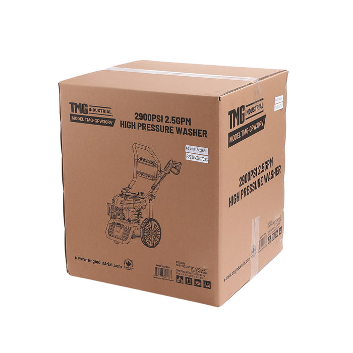 2900 PSI Gas Pressure Washer, 2.5 GPM, 200cc Gas Engine, 25' Hose, 12" Wheels, Fold-Down Handle, TMG-GPW30RV
