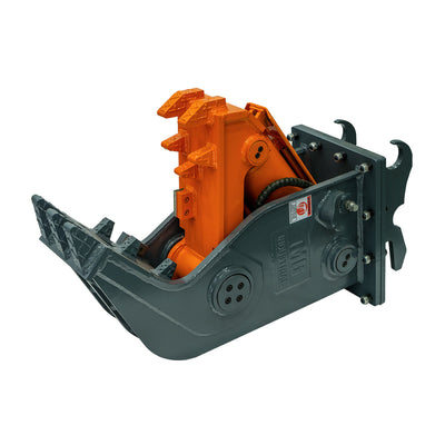 Angled studio view of Hydraulic Pulverizer showing jaws and mounting plate.