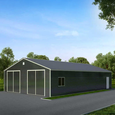 30x50 metal garage shed steel building with 35 PSF snow load, 10ft front doors and side entry door TMG-MSE3050-SR35