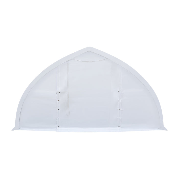 TMG-ST3062V 30x60 peak ceiling storage shelter with heavy duty 17 oz PVC cover, galvanized steel frame, and drive-through roll-up doors for equipment storage