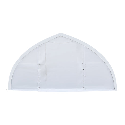 TMG-ST3082E 30x80 peak ceiling storage shelter with heavy duty 11 oz PE cover, galvanized steel frame, and drive-through roll-up doors for large equipment storage