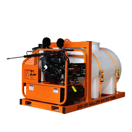 4000 PSI Hot Water Pressure Washer, Skid Mounted with 245 Gallon Tank, 14 HP Kohler Engine TMG-HW42T