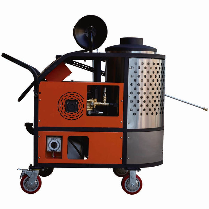 4000 PSI hot water pressure washer with 85ft hose reel and 7.5 HP electric motor TMG-HW42E