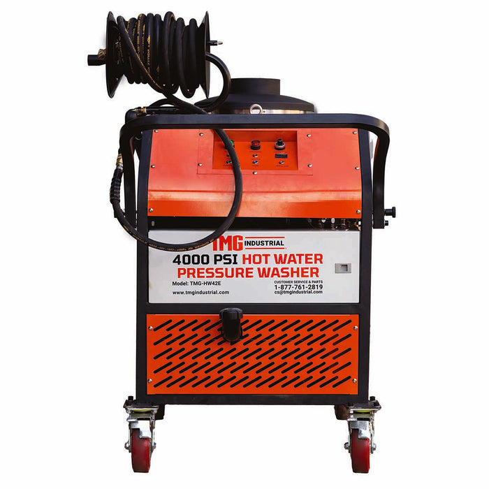 4000 PSI hot water pressure washer with 85ft hose reel and 7.5 HP electric motor TMG-HW42E