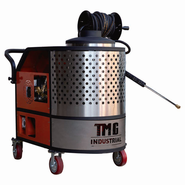 4000 PSI hot water pressure washer with 85ft hose reel and 7.5 HP electric motor TMG-HW42E