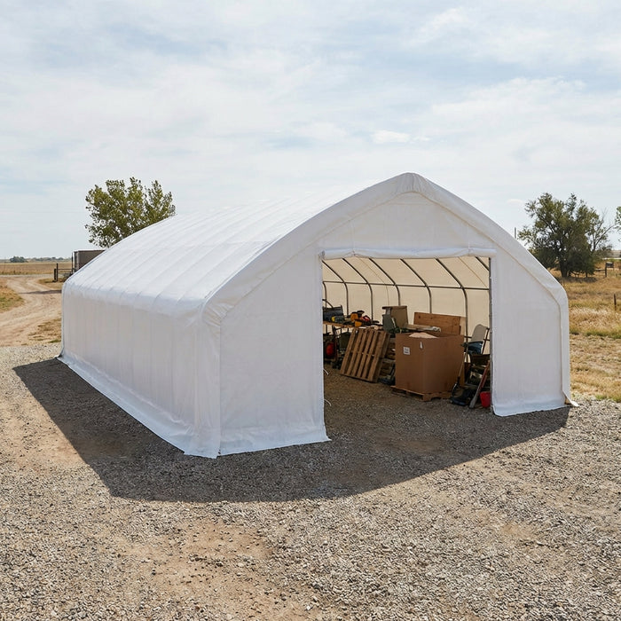 <tc>TMG Industrial Abri de rangement au plafond à paroi droite de 30 pi x 50 pi avec couvercle en PE robuste de 11 oz et portes traversantes, TMG-ST3050E (précédemment ST3050)</tc>