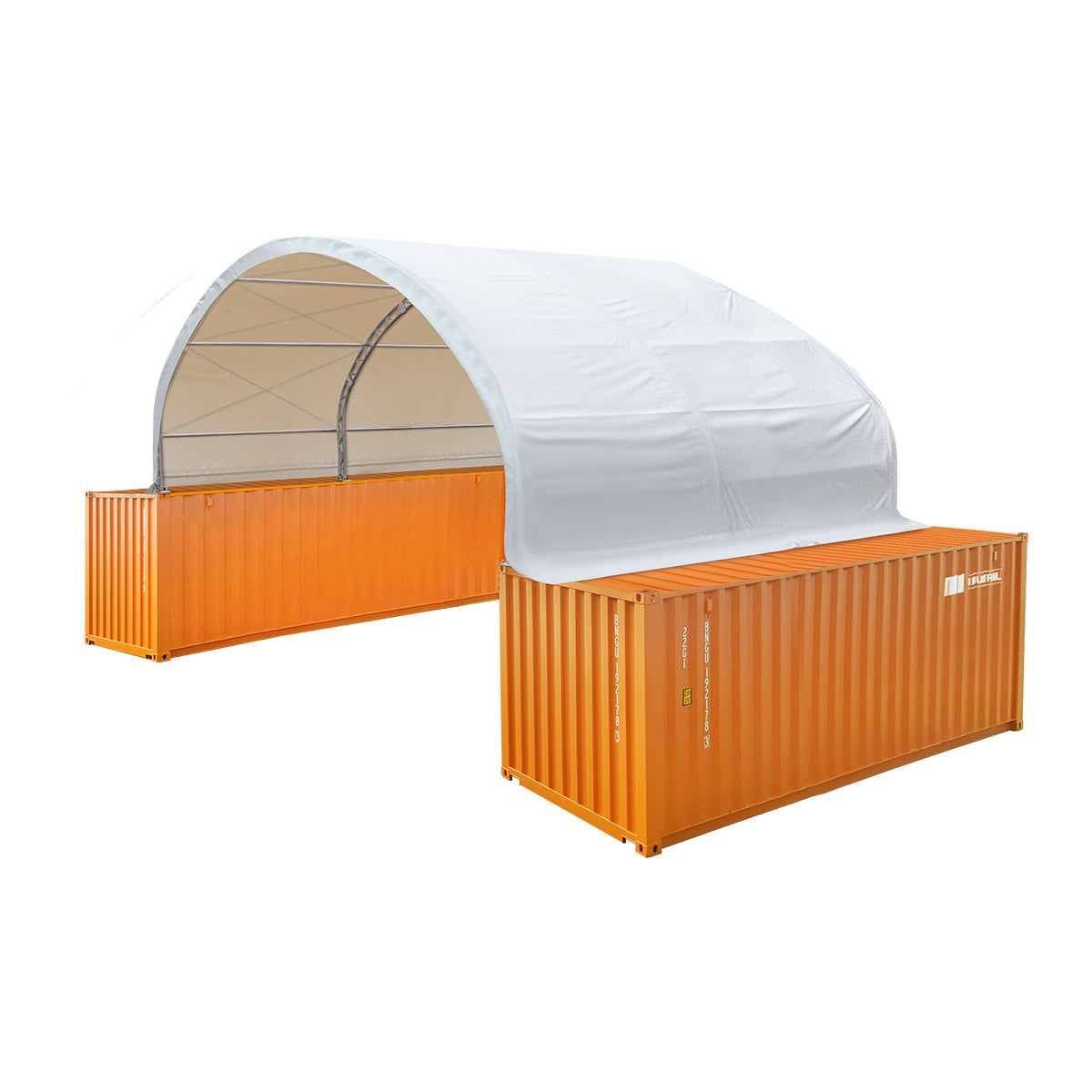 TMG-DT4022C 40' x 20' dual truss container shelter with heavy duty 21 oz PVC cover
