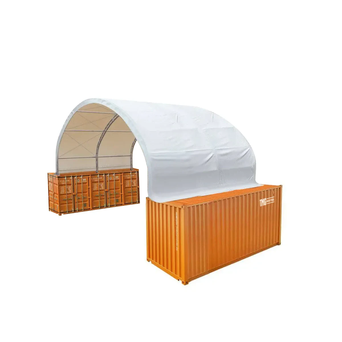 TMG-DT4022C 40' x 20' dual truss container shelter with heavy duty 21 oz PVC cover
