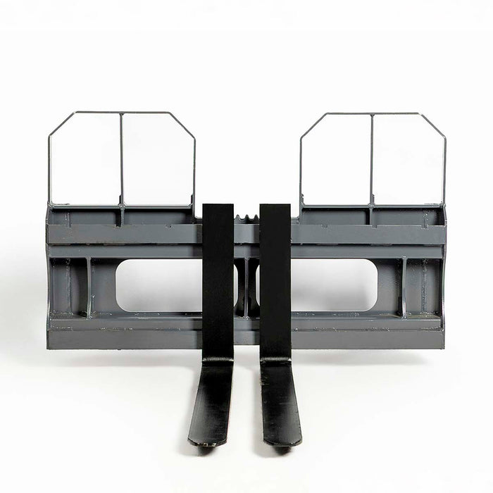 48" pallet fork for skid steer with heavy-duty Class II forks, 4,200 lbs capacity, and wide guard, TMG-SPF48