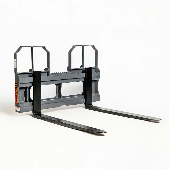 48" pallet fork for skid steer with heavy-duty Class II forks, 4,200 lbs capacity, and wide guard, TMG-SPF48