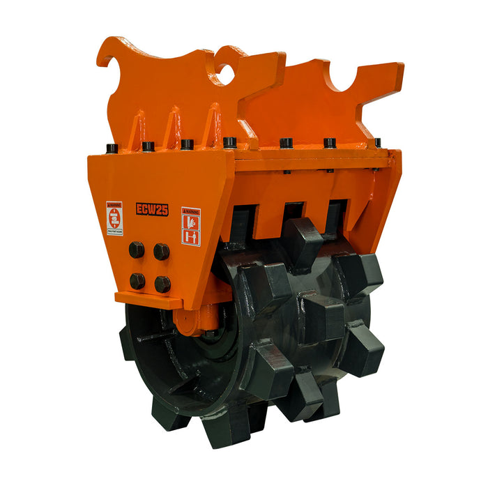 25" Compaction Wheel for 10-18 Ton Excavators, Quick-Change, 24 Tamping Pads, TMG-ECW25
