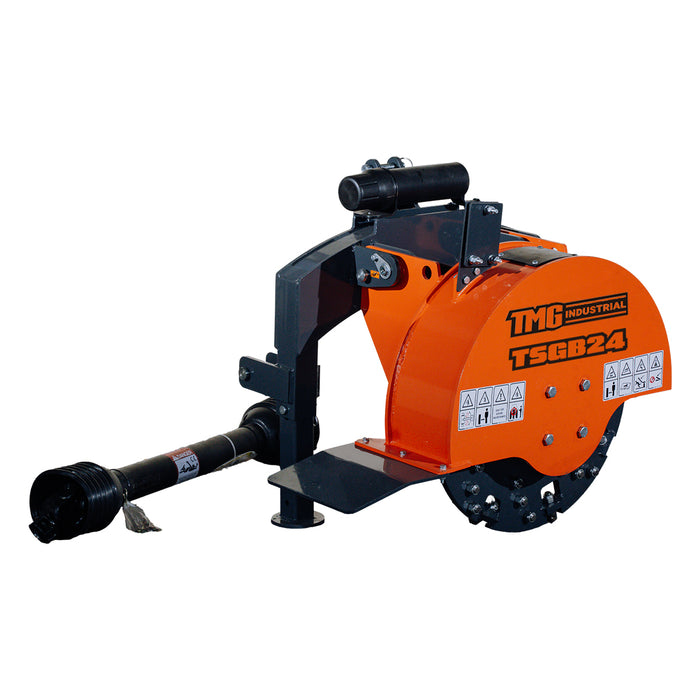 24" Stump Grinder, 3-Point Hitch Category 1, 34 Tungsten Carbide Teeth, for 20-50 HP Tractors, PTO Shaft Included, TMG-TSGB24