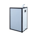 TMG FTS04 4ft portable washroom with ceramic toilet, triangular sink, solar powered exhaust fan, steel frame, EPS wall panels, and PVC wood grain floor