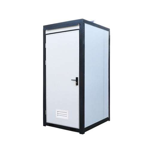 TMG FTS04 4ft portable washroom with ceramic toilet, triangular sink, solar powered exhaust fan, steel frame, EPS wall panels, and PVC wood grain floor