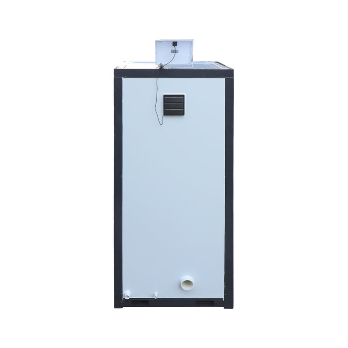 TMG FTS04 4ft portable washroom with ceramic toilet, triangular sink, solar powered exhaust fan, steel frame, EPS wall panels, and PVC wood grain floor