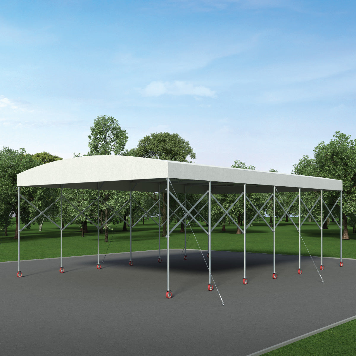 30' x 40' Retractable Mobile Shelter, 13' Clearance, 6" Nylon Casters, 17 oz PVC Cover, TMG-STM3040