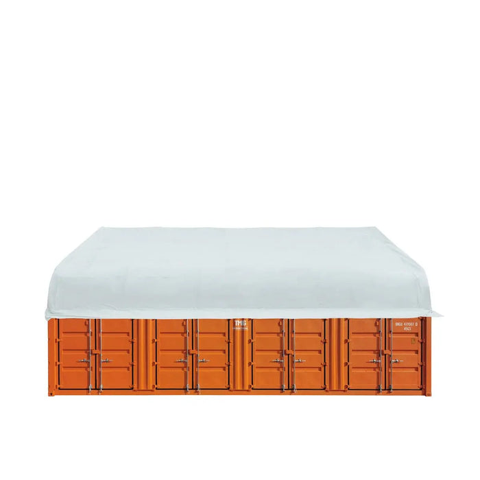 TMG-DT6070CF 60' x 70' dual truss container shelter with heavy duty 28oz PVC cover, enclosed end wall and front drop
