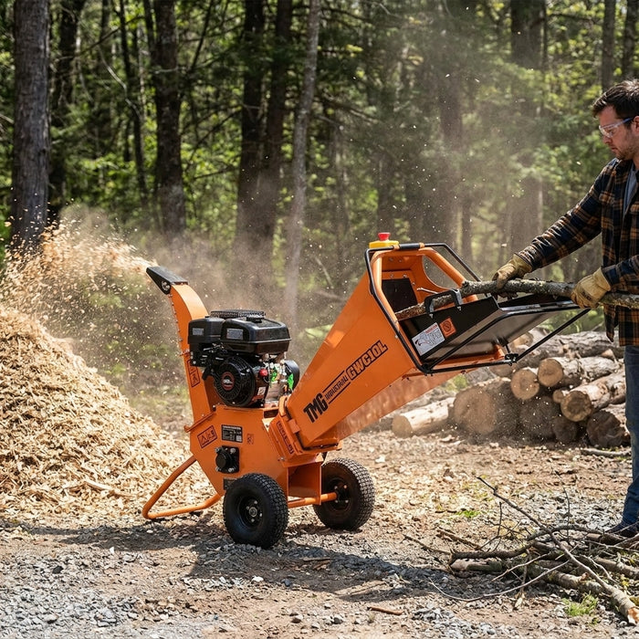 4" Wood Chipper with 6.5 HP Gas Engine, 6" Reversible Blades, 9.5" Rotor, TMG-GWC10L