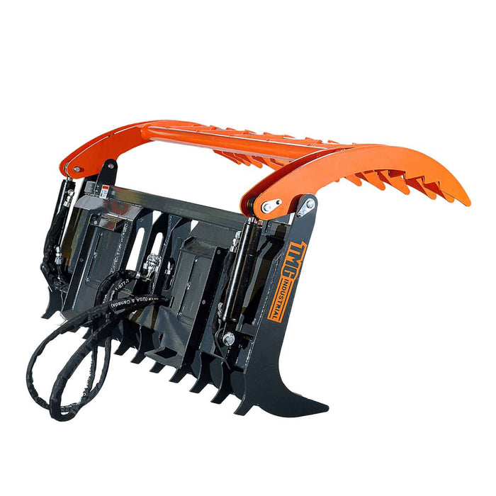 TMG Industrial Skid Steer Skeleton Root Rake Grapple, 2600 LB Grapple Capacity, Twin Cylinders, 7” Tine Spacing, TMG-SRR72