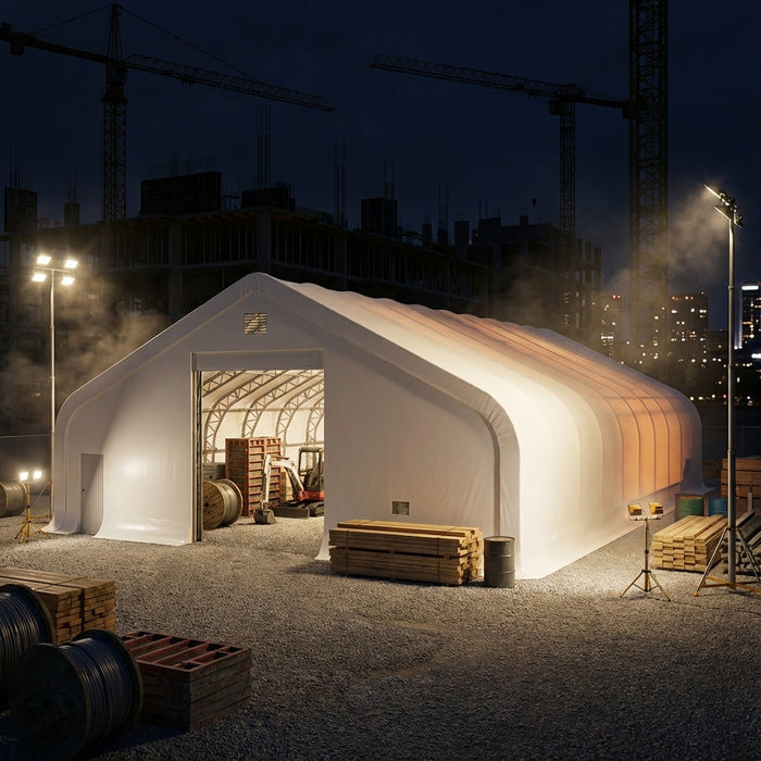 50' x 80' Dual Truss Storage Shelter with Heavy Duty 32 oz PVC Cover & Drive Through Doors, TMG-DT5080-PRO TMG Industrial