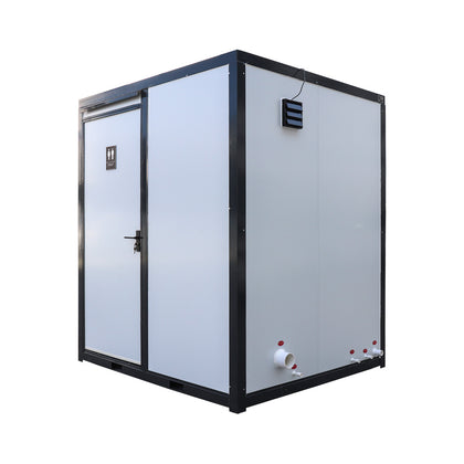 7' Portable Shower Bathroom with Glass Shower Stall, Ceramic Toilet and Solar Exhaust Fan, TMG-FTB76