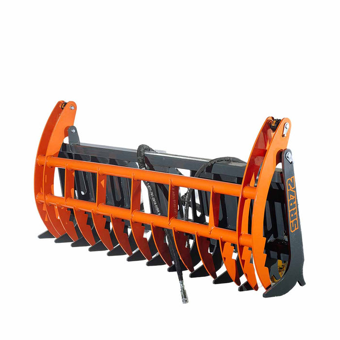 TMG Industrial Skid Steer Skeleton Root Rake Grapple, 2600 LB Grapple Capacity, Twin Cylinders, 7” Tine Spacing, TMG-SRR72