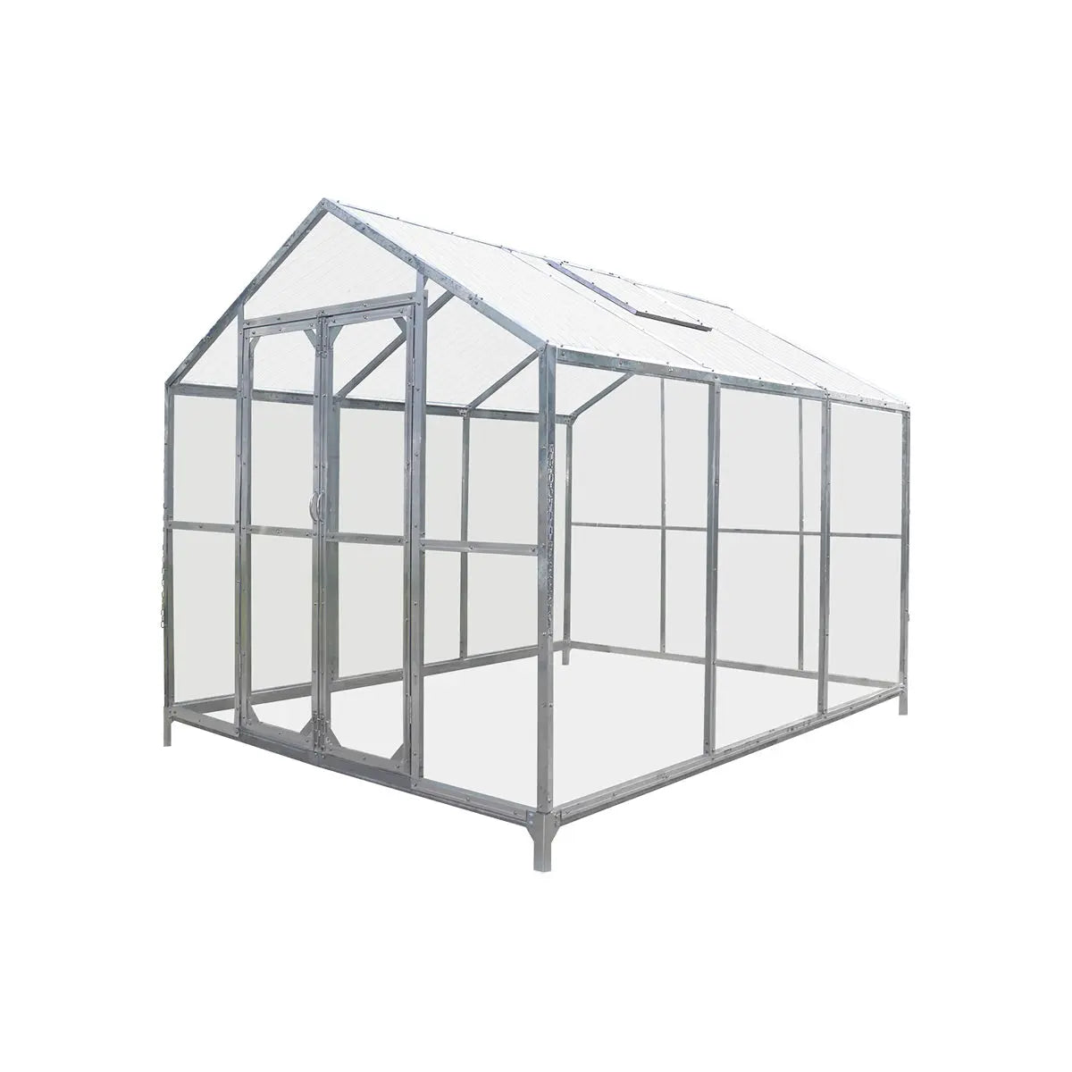 8' x 10' Greenhouse with Galvanized Steel Frame, Polycarbonate Twin-Wall Roof and Crystal-Clear Solid Walls