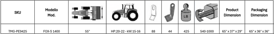 Peruzzo 52" Rear Mounted Side Shift Flail Mower for 20-30HP Tractors, MFR#: FOX-S 1400, Made in Italy TMG-PE9425
