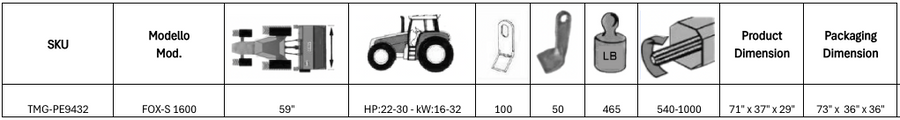 Peruzzo 57.5" Rear Mounted Side Shift Flail Mower for 22-30HP Tractors, MFR#: FOX-S 1600, Made in Italy TMG-PE9432