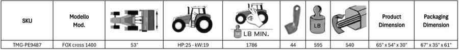 Broyeur à fléaux Peruzzo 135 cm pour talus, montage arrière pour tracteurs de 25 à 40 CV, Catégorie 1 et 2, Réf. Fabricant : Fox Cross 1400, Fabriqué en Italie TMG-PE9487