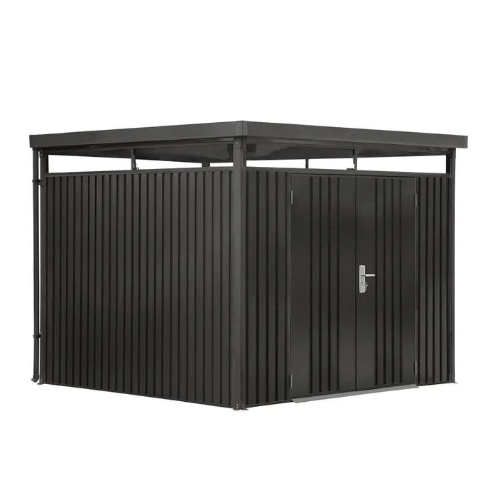 TMG-MS0909-PRO 9x9 Pro Series galvanized metal shed with skylight windows, vents, and 59x70 inch lockable door for secure outdoor storage
