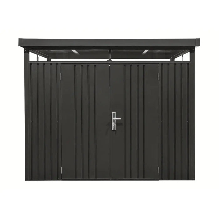 TMG-MS0909-PRO 9x9 Pro Series galvanized metal shed with skylight windows, vents, and 59x70 inch lockable door for secure outdoor storage