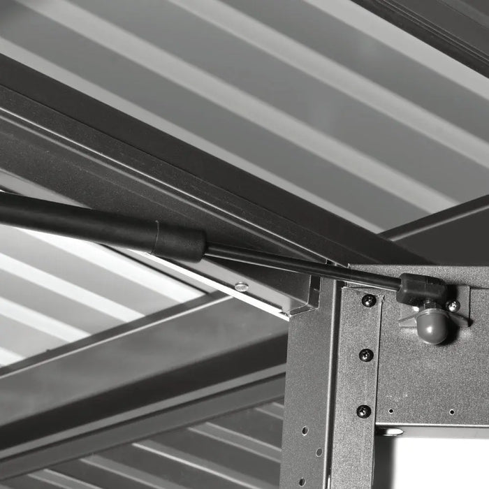 TMG-MS0909-PRO 9x9 Pro Series galvanized metal shed with skylight windows, vents, and 59x70 inch lockable door for secure outdoor storage