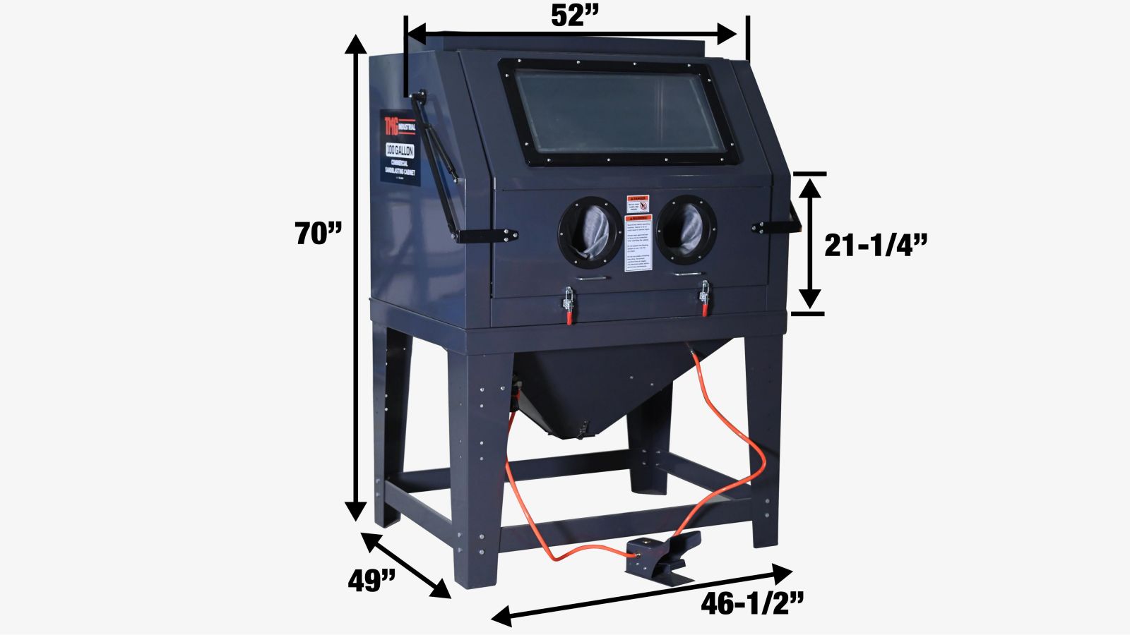TMG Industrial 265 Gallon/990L Commercial Cabinet Sandblaster, Vacuum Filtration System, Oversized View Window, 125 PSI, 24 CFM, TMG-ABC99-specifications-image
