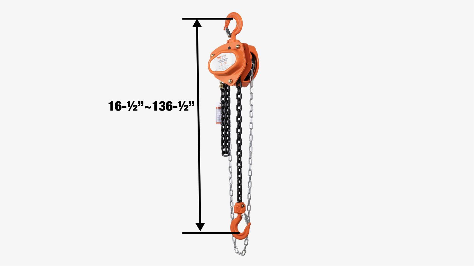 TMG Industrial 2 Ton 10' Lift Chain Hoist, 360° Swivel Hook, ASME B30.16, TMG-AHC2-specifications-image