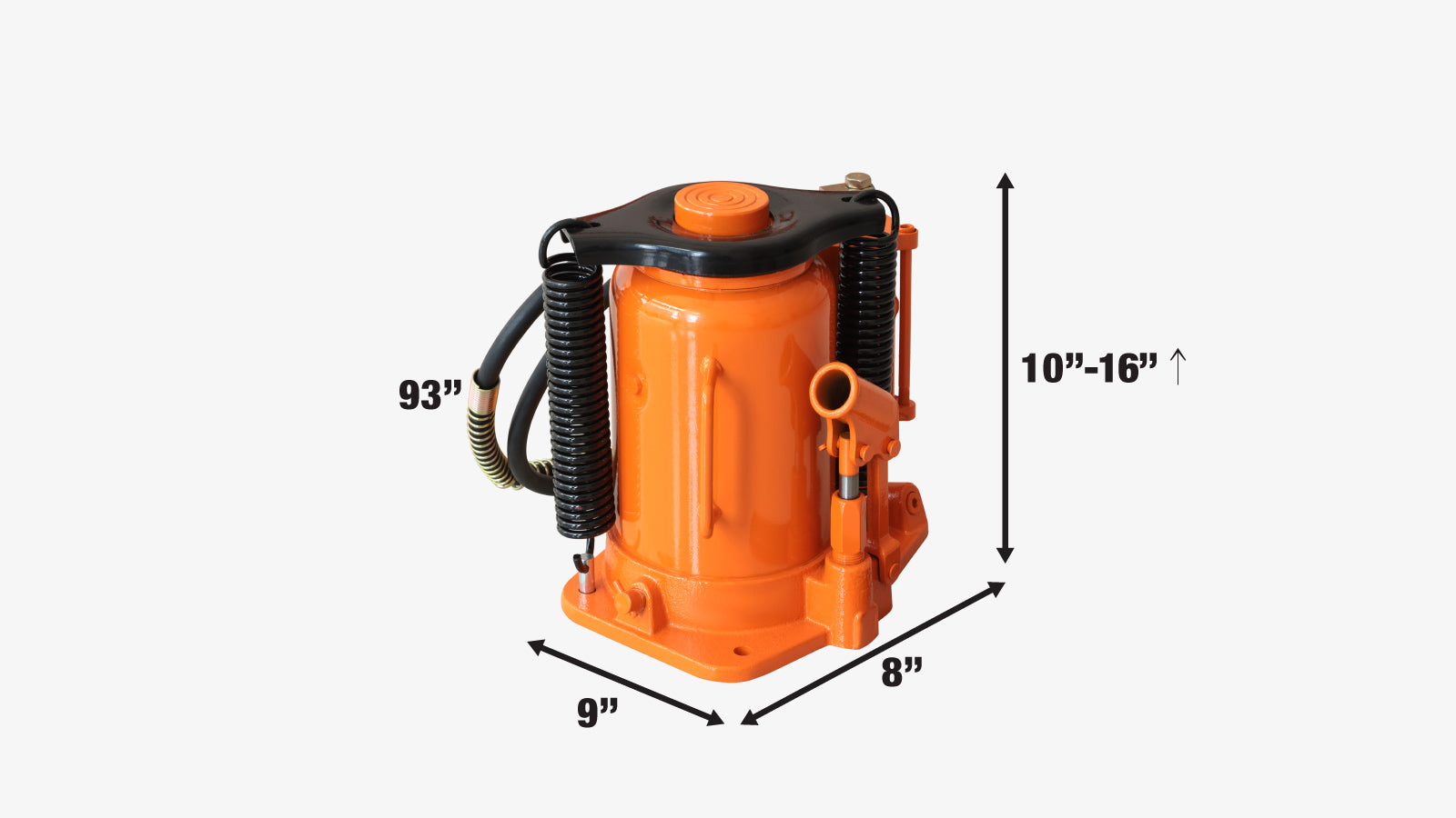 TMG Industrial 30 Ton Air Hydraulic Bottle Jack, 10” Minimum Height, 16” Maximum Height, TMG-AJA30-specifications-image