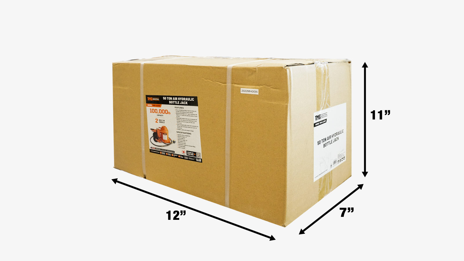 TMG Industrial 50 Ton Air Hydraulic Bottle Jack, 12” Minimum Height, 18” Maximum Height, TMG-AJA50-shipping-info-image