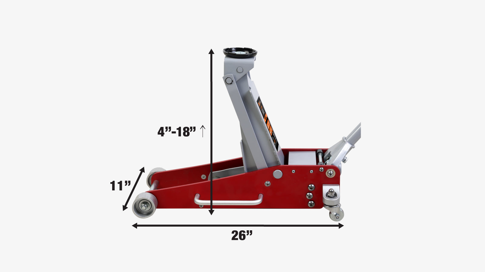 TMG Industrial Cric de plancher en aluminium à profil bas de 2,5 tonnes, 17 po max. Hauteur, dégagement de 4 po, pivot de roulette à 360°, TMG-AJF02A-specifications-image