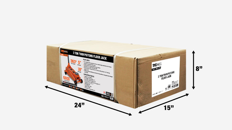 TMG Industrial 3 Ton Floor Jack, Twin Pistons, 18" Max. Hauteur, garde au sol de 5 po, pivot de roulette à 360°, TMG-AJF03