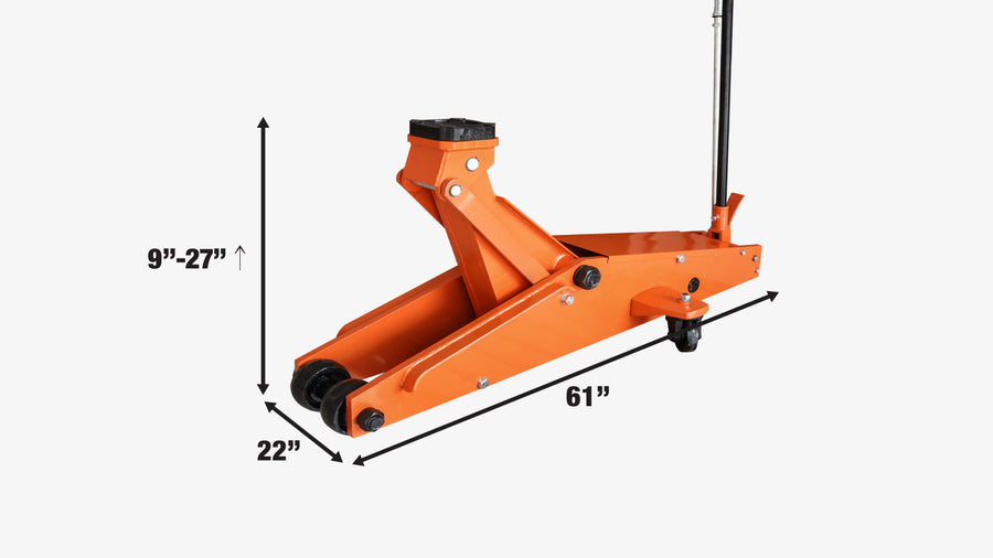 15 Ton Long Reach Chassis Service Jack, Twin Pistons, 9" Ground Clearance, 360° Pivot, TMG-AJL15