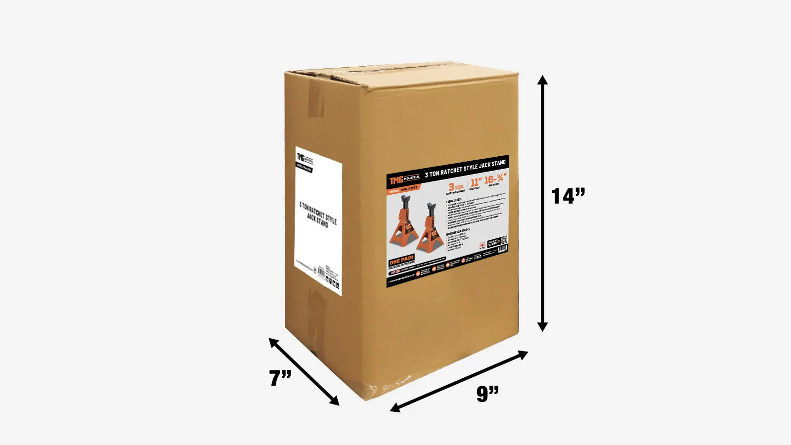 3 Ton Jack Stand, Ratchet Style, Large Saddle, Unified Frame Construction, Solid Steel Handle, 1 Pair, TMG-AJS03-shipping-info-image