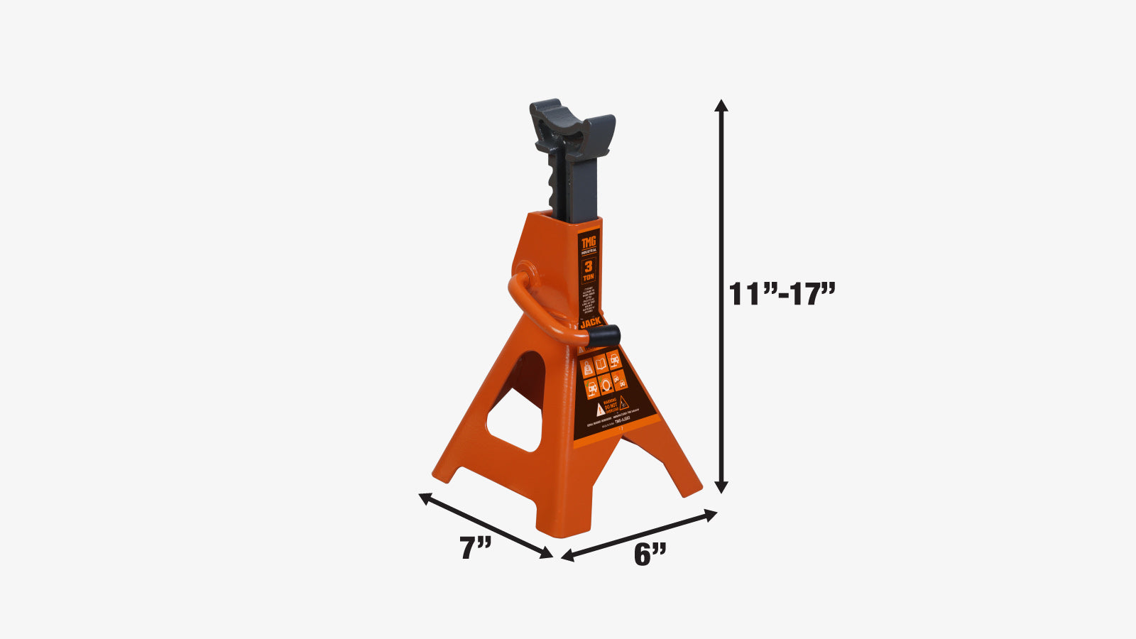 TMG Industrial 3 Ton Jack Stand, Ratchet Style, Large Saddle, Unified Frame Construction, Solid Steel Handle, 1 Pair, TMG-AJS03-specifications-image