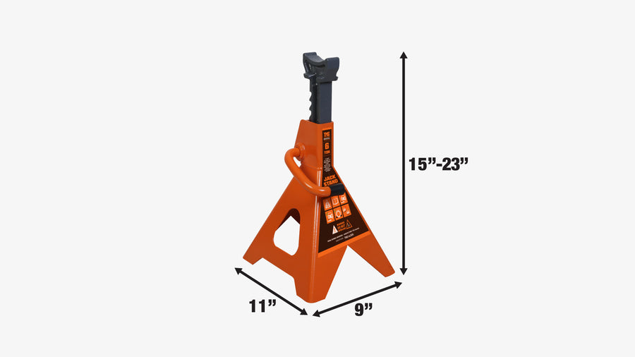 6 Ton Jack Stand, Ratchet Style, Large Saddle, Unified Frame Construction, Solid Steel Handle, 1 Pair, TMG-AJS06 (Discontinued – No Longer Available)