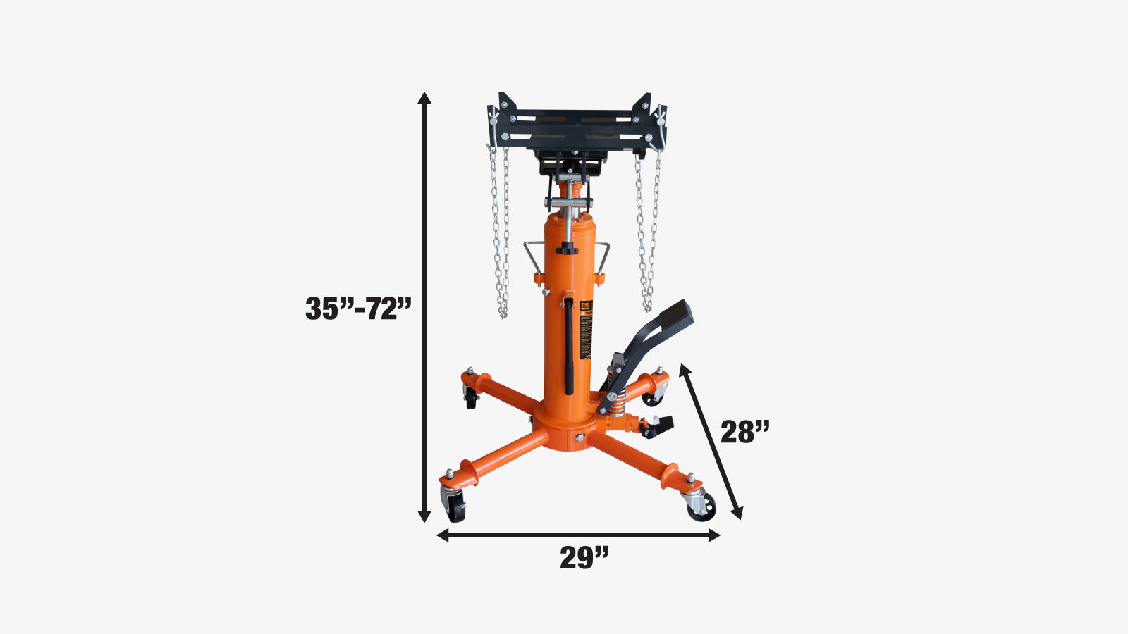 TMG Industrial 1100-lb Two-Stage Telescopic Transmission Jack, Foot Pedal, Swivel Casters, TMG-AJT11-specifications-image